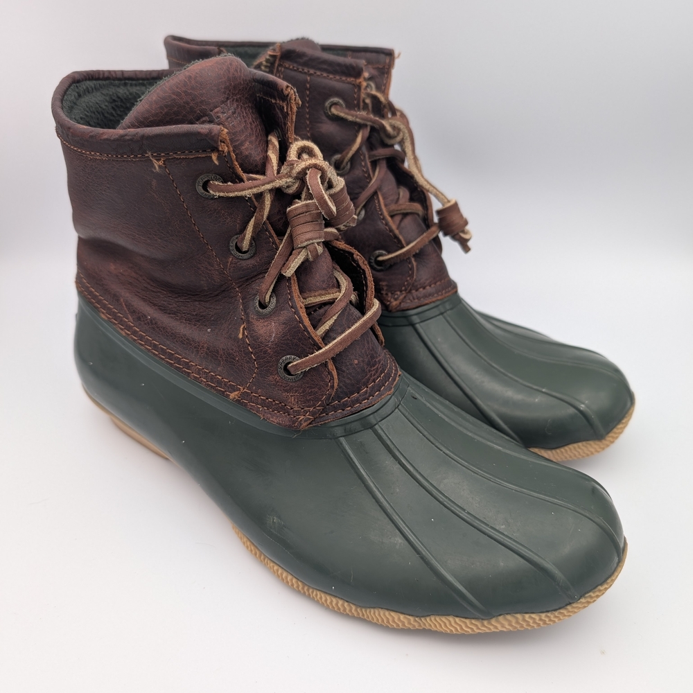 Sperry Top-Sider Women's Saltwater Duck Rain Boot Green Brown Tan Size 10.0  NEW
